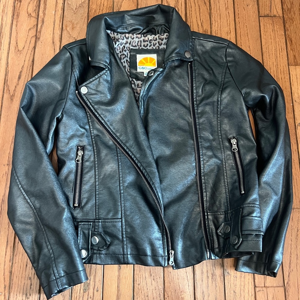Girls C & C California Faux leather coat size 10